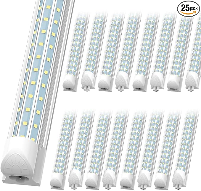(25 Pack) 4FT LED Shop Light, 45W 5850LM 6000K Cool White, D-Shape, Linkable T8 LED Tube Lights 4FT, 4 Foot Shop Lights for Workshop, Garage, Warehouse, Basement, ETL Listed