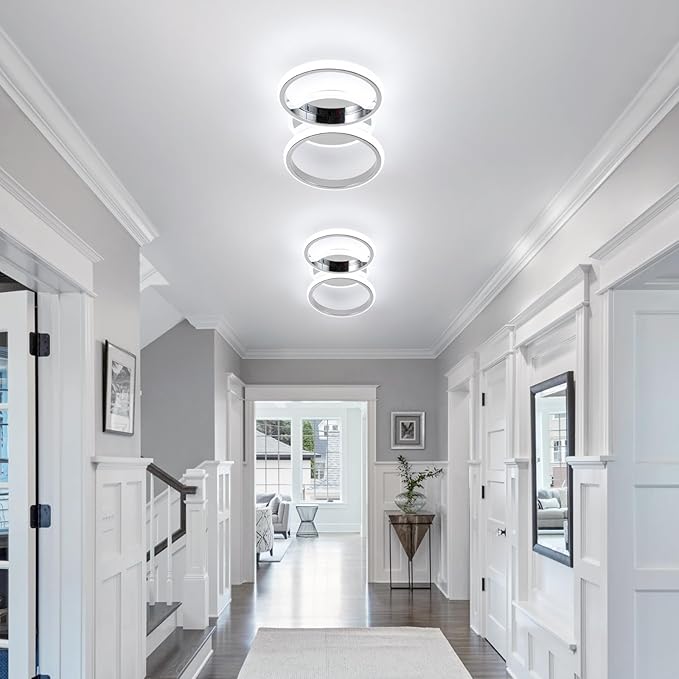 ElDISUNY Modern LED Ceiling Lights, 30W Round Ceiling Lights Fixture for Kitchen, Close to Ceiling Lights for Hallway Bedroom Dining Room,Cool White Light 6000K(Chrome)