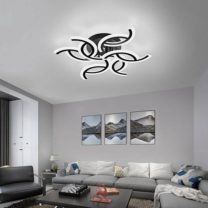 28.1 Inch Modern LED Ceiling Light with Remote, 3 Color Dimmable 56W, CRI90+ 3000-6500K Acrylic Ceiling Light Fixture for Living Room/Bedroom/Dinning Room