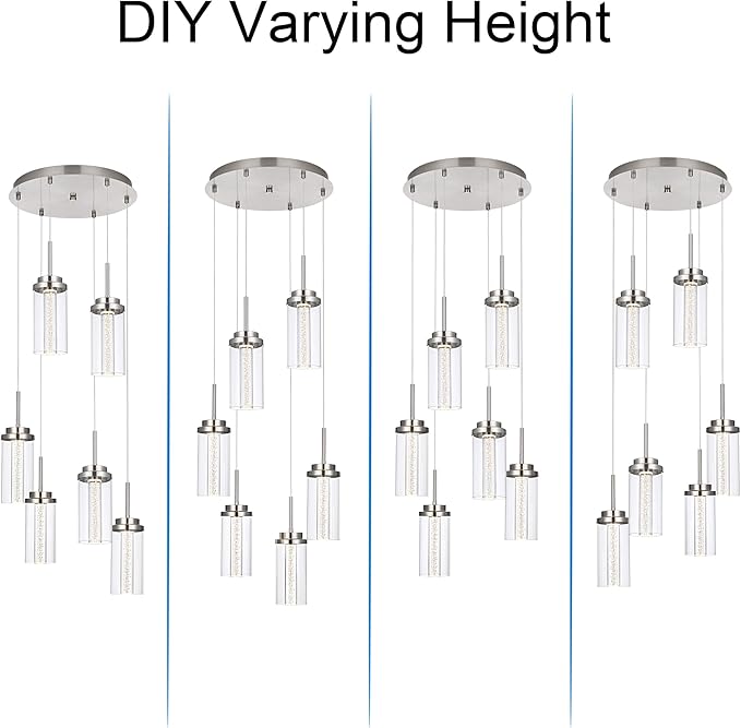 MELUCEE 6-Light Modern LED Pendant Light Fixtures with 3000K-6000K Adjustable Color Temperature Brushed Nickel Kitchen Pendant Lights Ceiling Hanging Chandeliers for Dining Room Kitchen Island