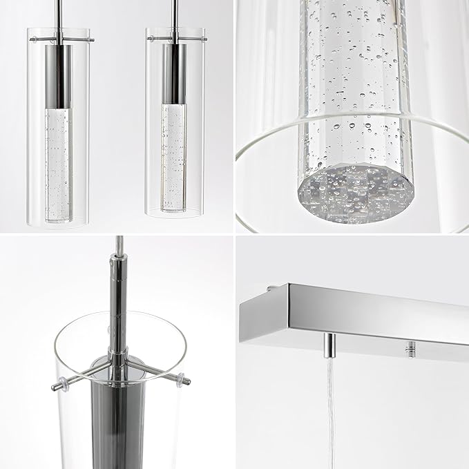 JONATHAN Y 29.5" Chrome 4-Light Modern Integrated LED Linear Pendant Light, Clear Glass Shades, Glam Chandelier for Kitchen Island and Dining Room, Dimmable, Adjustable Height (JYL1706A)