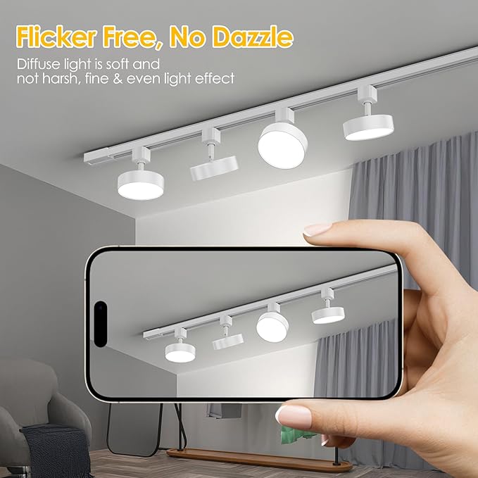Diffuse LED Track Lighting Heads H Type Track Light Heads Dimmable Kitchen Track Lighting Fixtures Ceiling, Compatible with H Track Rails - Flicker Free CRI90+ 4000K 12W 1000lm, 4 Pack White