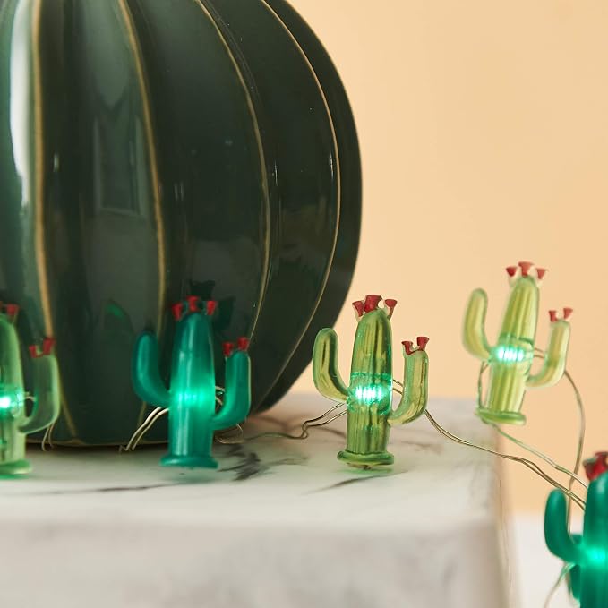 MIYA LIFE Cactus String Lights Battery Operated with Remote Green Acrylic Cactus Lights for Summer Tropical Decor
