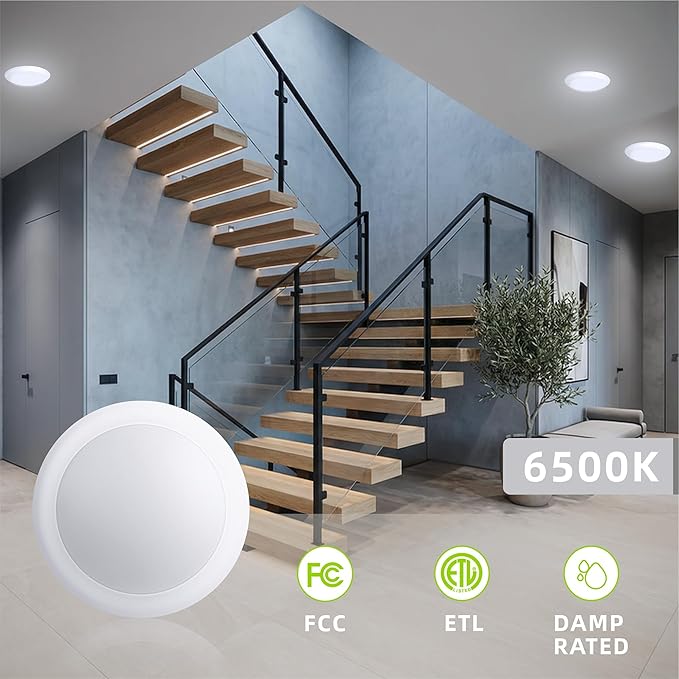 6 Inch LED Disk Light 6500K 6-Pack, Bright Daylight 16.5W Dimmable 1100LM, CRI80, High Output for Garage,Kitchen,Bathroom, ETL FCC Listed