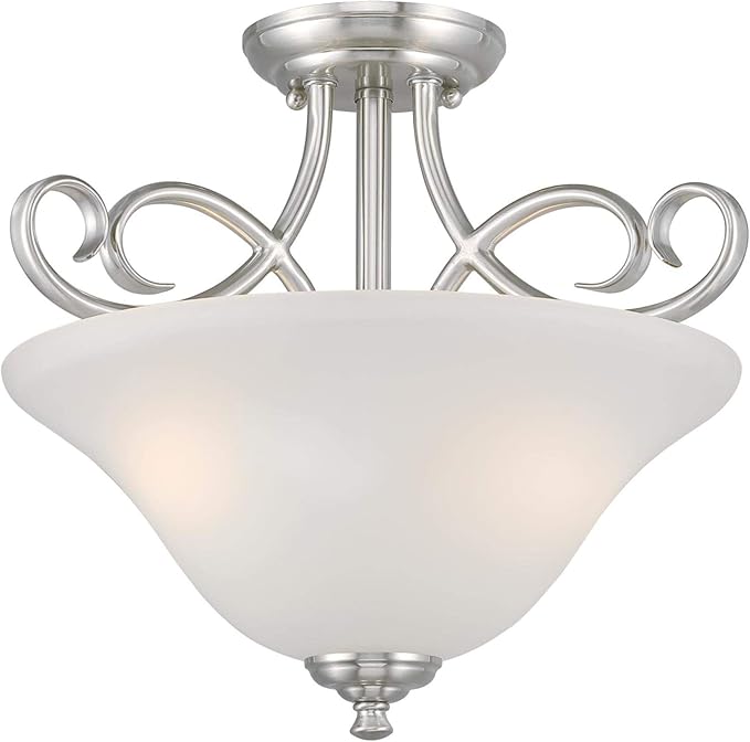 Westinghouse 6573800 Dunmore 15-Inch, Two-Light Indoor Semi-Flush Mount Ceiling Fixture, Brushed Nickel Finish with Frosted Glass