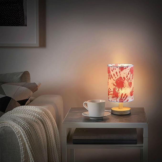 Aslsiy Red Hand Horror Halloween Bedside Table Lamp Nightstand Lamp Night Light Fabric Shade for Bedroom Living Room Home Office