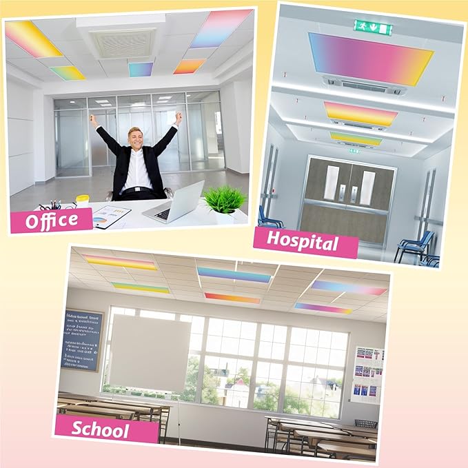 6 Pack Fluorescent Light Covers with 60 Magnets Decorative for Classroom Ceiling Light 4 x 2 Feet Magnetic Lights Covers Filter Easy Install for Office School Hospitals Drop Ceiling Supplies(Gradient)