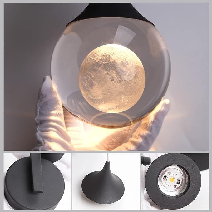 Sedelan Modern Wall Lamp Fixtures, Indoor Moon Crystal Wall Sconces, 5W LED Dimmable Wall Lights for Bedroom Bedside Living Room Corridor Hallway, Sand Black