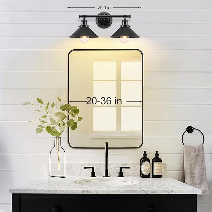 Bathroom Light Fixtures 2-Light Matte Black Farmhouse Vanity Lights for Bathroom Light Fixture, 20" Rustic Industrial Vanity Light Wall Sconce Lighting Fixtures over Mirror Cabin Kitchen Workshop Cafe