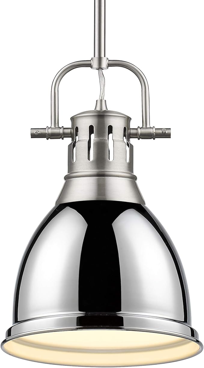 Golden Lighting 3604-S PW-CH Duncan Pendant, Transitional, Pewter with Chrome