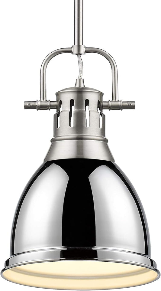Golden Lighting 3604-S PW-CH Duncan Pendant, Transitional, Pewter with Chrome
