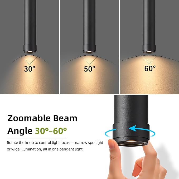 OKELI Black LED Mini Pendant Light, Dimmable Hanging Pendant with Adjustable Beam Angle, 3CCT 2700K–6000K Modern Pendant Light for Kitchen Island, Bar Counter or Bedroom, 7W 14.96", 1 Pack