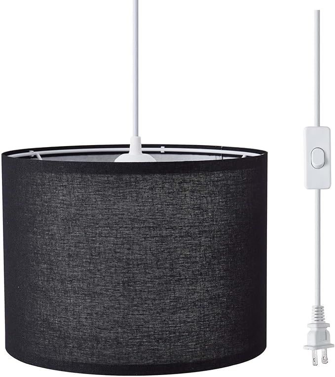 KUAUGST Plug in Pendant Light, 15 FT Hanging Lamp with Plug in Cord, On/Off Switch, Pendant Lighting with Fabric Shade, Hanging Light Fixture for Living Room, Bedroom, Dining Room, Kitchen