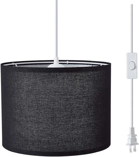 KUAUGST Plug in Pendant Light, 15 FT Hanging Lamp with Plug in Cord, On/Off Switch, Pendant Lighting with Fabric Shade, Hanging Light Fixture for Living Room, Bedroom, Dining Room, Kitchen