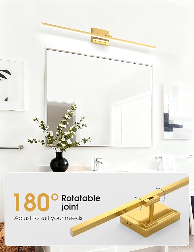 VOLISUN Bathroom Vanity Light 48 inch, 30W Dimmable 5CCT Led Bathroom Light Fixture Over Mirror, Gold Bar Vanity Light for Bathrooms-ETL Certificated