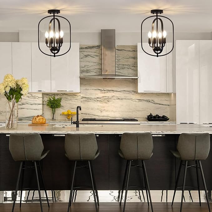 Black Semi Flush Mount Ceiling Light Fixture, Modern Close to Ceiling Light Fixtures Ceiling Mount, Dimmable Foyer Kitchen Lighting Fixtures Ceiling Lights for Bedroom, Hallway, Laundry Room, Entryway