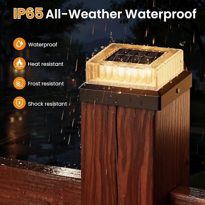 APONUO Solar Post Cap Lights, 12-Pack IP65 Waterproof for 4x4 Posts, 20 Lumens Deck Post Lights Solar Powered Outdoor – Perfect for Fence, Patio, Garden,Decor, Black