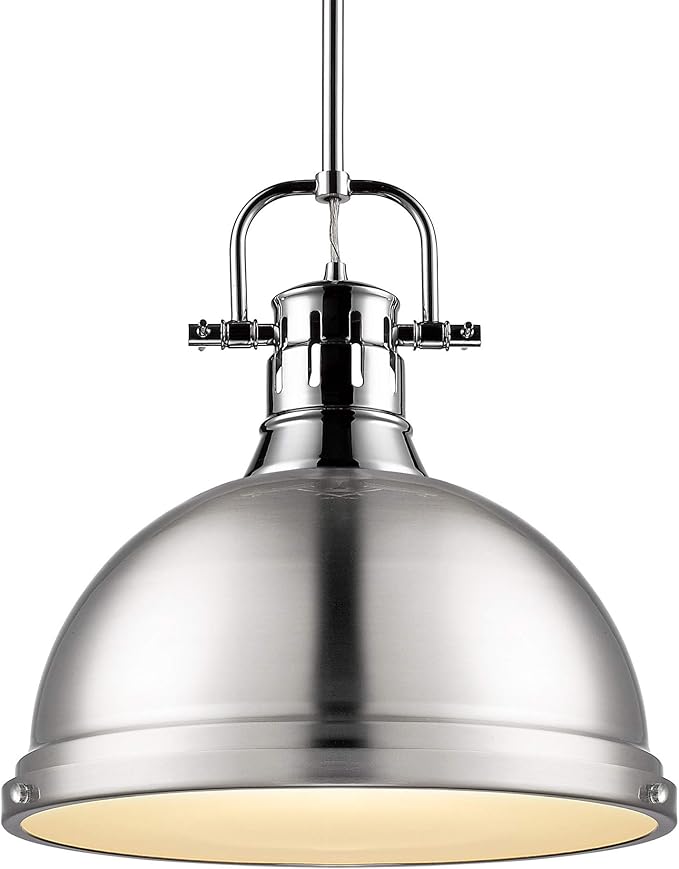 Golden Lighting 3604-L CH-PW Duncan Pendant, Transitional, Chrome with Pewter Shade