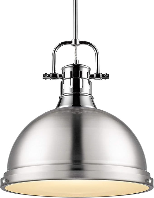 Golden Lighting 3604-L CH-PW Duncan Pendant, Transitional, Chrome with Pewter Shade