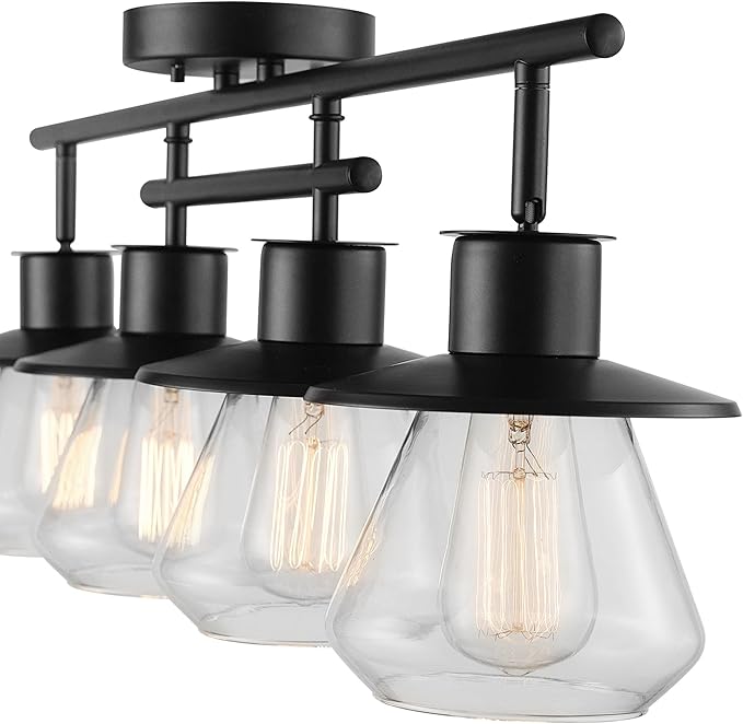Globe Electric 59530 4-Light Complete Track Lighting Kit, Dark Bronze, Clear Glass Bell Shaped Shades, Ceiling Light Fixture, Ideal for Kitchen and Dining Room, LED Bulb Compatible