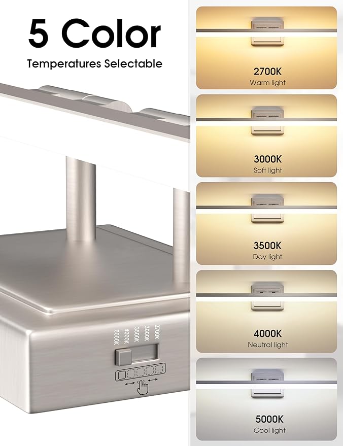 VOLISUN Modern Bathroom Vanity Light 48 inch, Rotatable, 40W Dimmable 5CCT Led Bathroom Light Fixture Over Mirror, Brushed Nickel Bar Vanity Light for Bathrooms Mirror Restroom-ETL Certificated