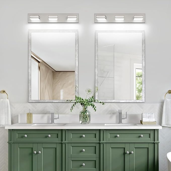SineRise LED Modern Bathroom Vanity Light Fixtures (3-Light, 24-Inch, Dimmable), Brushed Nickel Modern Acrylic Bathroom Wall Lighting Fixtures Over Mirror (Cool White 6000K)