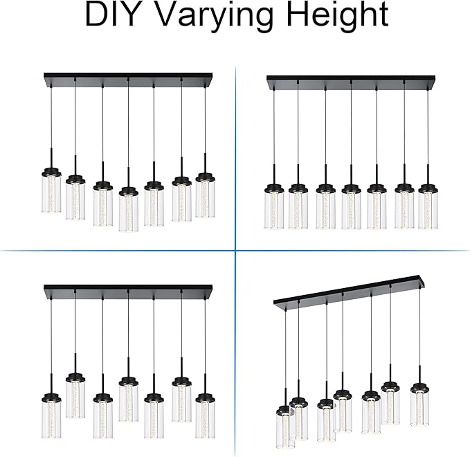 MELUCEE 7-Light Linear Kitchen Island Lighting Fixture, Dimmable Mordern LED Pendant Light with 5 Color Temperature, 30in Black Led Chandelier for Dining Room Kitchen Island, 3000K-6000K, 35W