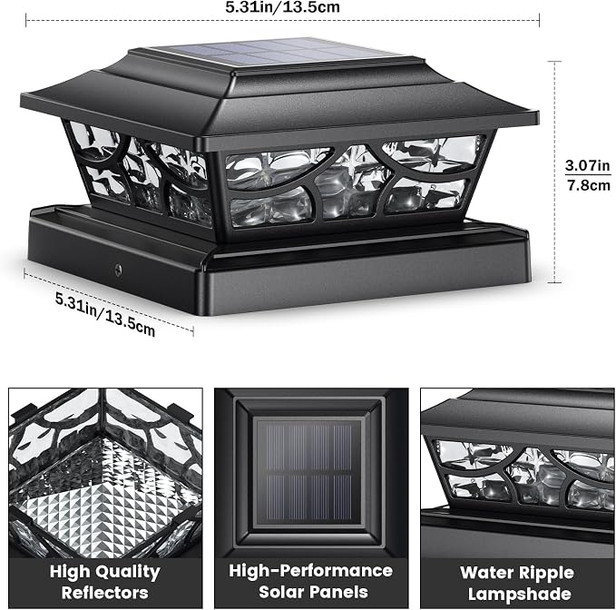 SIEDiNLAR Solar Post Lights Outdoor 4 Modes Deck Fence Post Cap Light for 4x4 5x5 6x6 Vinyl Wooden Posts Patio Garden Decor, Warm White & Cool White Dynamic Lighting Black (6 Pack)
