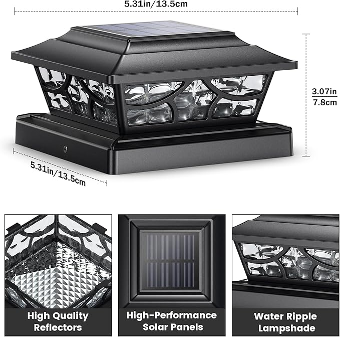 SIEDiNLAR Solar Post Lights Outdoor 4 Modes Fence Deck Post Cap Light for 4x4 5x5 6x6 Vinyl Wooden Posts Garden Patio Decor, Warm White & Cool White Dynamic Lighting Black (10 Pack)