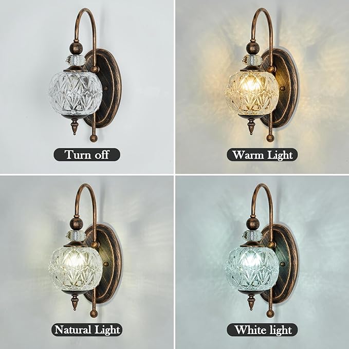 Piepooye Vintage Bronze Wall Sconce with Glass Globe Shade Mid Century G9 Bulb Wall Light Indoor Wall Lamp for Bathroom Farmhouse Bedroom Living Room Hallway