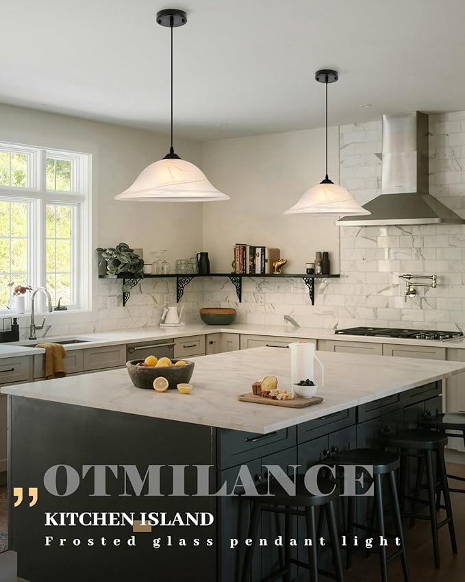 Oversized Black Pendant Lights Kitchen Island, Glass Pendant Light with Frosted, 16 Inch Island Pendant Light 1 Pack, Industrial Farmhouse Pendant Light for Kitchen Island, Dining Room, Bar