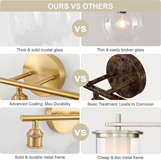 Gold Bathroom Light Fixtures Over Mirror, 3 Light Bathroom Vanity Light Fixture with Tulip Milk White Glass Lampshade, Vintage Vanity Lights for Bathroom, Bathroom Vanity Lights Over Mirror