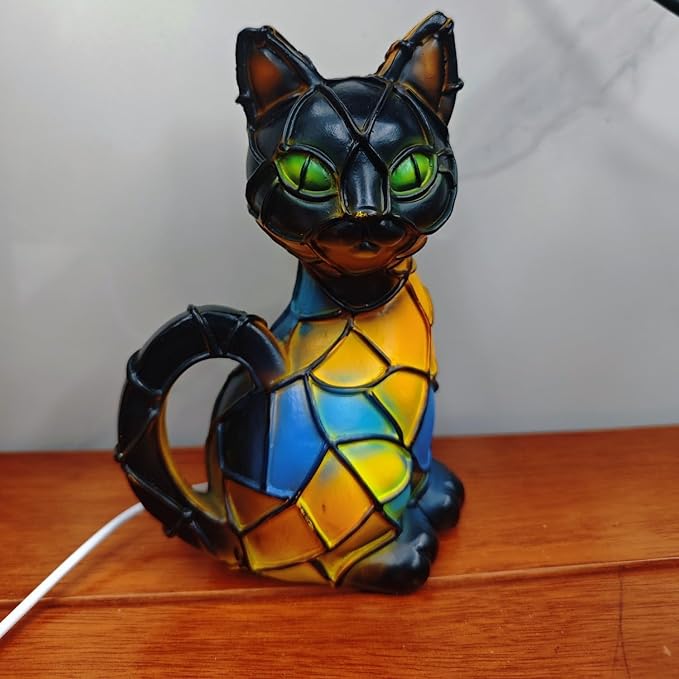 Retro Cat Colorful Resin Cat Table Lamp，3D Cute Pet Cats Themed LED Night Lamp，Perfect Gift for Pet Lovers Retro Cats Design Home Decor Lighting