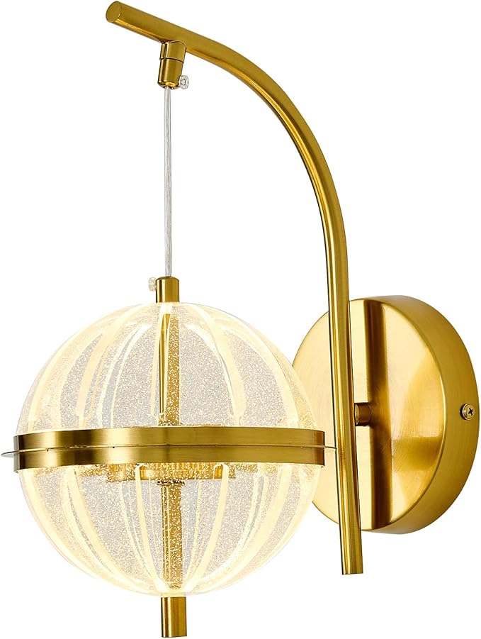 UOFUS Gold Wall Sconce with Globe Acrylic Shade Mid Century Modern LED Wall Light Fixture 12W 3000K/4000K/6000K Temperature Adjustable Super Bright Bathroom Vanity Light for Bedroom Hallway