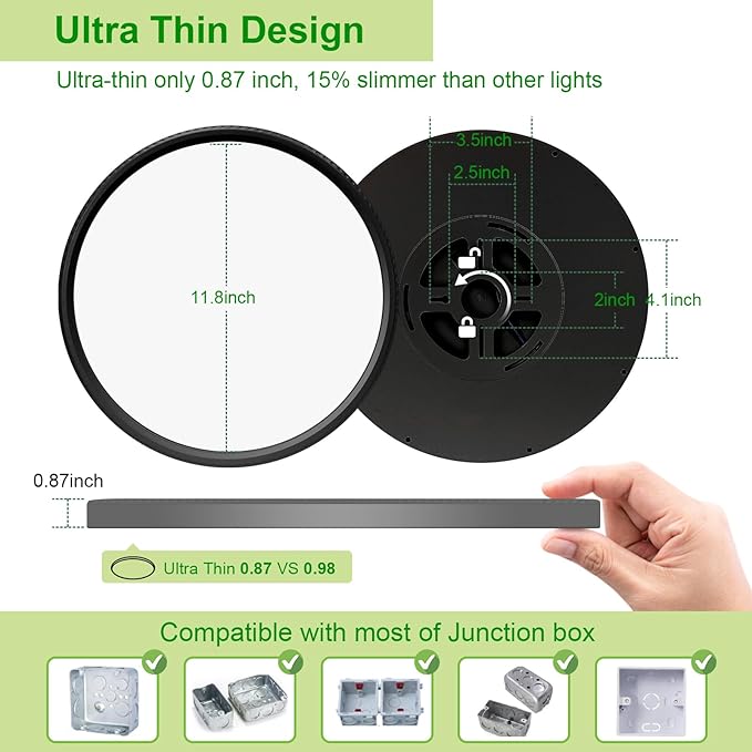 hunhun 3200lm LED Flush Mount Ceiling Light 28W 12 Inch 5CCT Adjustable Super Slim 0.87 inch led Ceiling Light Fixture Round Ceiling Lamp for Bedroom Living Room Kitchen Laundry Black