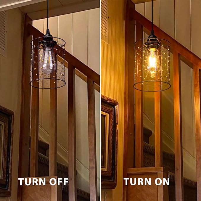 Battery Operated Hanging Outdoor Chandelier, Battery Pendant Light, Gazebo Lights Outdoor Waterproof, 4 AA Batteries, for Gazebo, Pergola, Porch, Patio, Indoor/Outdoor Decor Lighting (3)