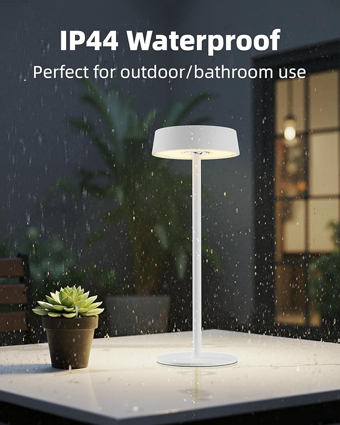 Cordless Lamp, Rechargeable Table Lamp, Battery Operated, RGB Dimmable Touch Control, 3 Color Temperatures, LED Memory Function, Portable Outdoor Waterproof, Restaurant Dining Patio Kitchen, White 1Pc