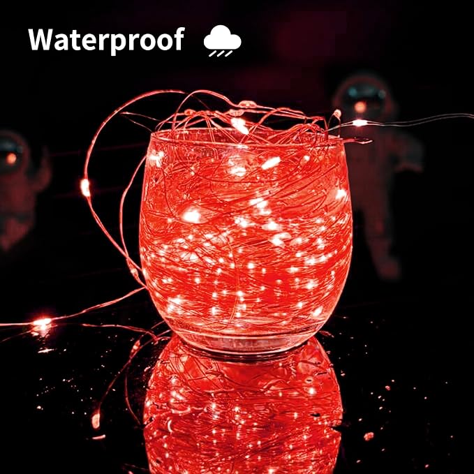 Solar String Lights Outdoor, 99 Feet 300 LEDs 8 Modes Solar Fairy Lights for Outside, Waterproof Outdoor Light for Patio Yard Christmas Tree Halloween Wedding Party Decorations, Red