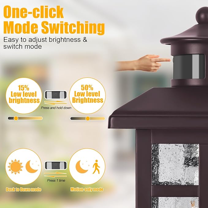 Updated Dusk to Dawn Porch Light, Exterior Light Fixtures Wall Mount Oil Rubbed Bronze, Porch Lights Dusk Dawn Bronze, with E26 Sockets & Tempered Glass, Dusk till Dawn Outdoor Lighting Fixture