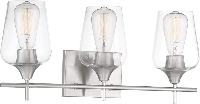 Savoy Essentials 8-4030-3-SN Octave Bohemian Clear Glass Bathroom Vanity Wall Light, 3-Light 180 Total Watts, 10" H x 21" W, Satin Nickel