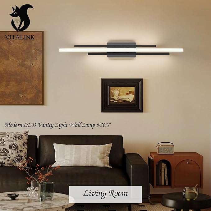 Black Vanity Light, 35" Modern LED Wall Light Long Wall Lamp for Bathroom Over Mirror Dimmable Hardwired Wall Mount Lighting Over Vanity Indoor 5CCT(3000K/3800K/4500K/5200K/6000K)