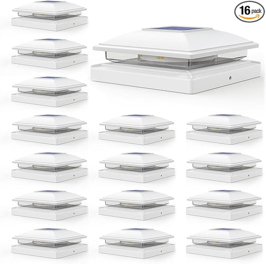 APONUO 16 Pack Solar Post Cap Lights, 2 Modes(Warm/Cool Light) Outdoor Waterproof Fence Post Solar Lights, Solar Powered Garden, Patio, Deck Decor for 4x4, 5x5, 5.5x5.5 Wood & Vinyl Posts, White