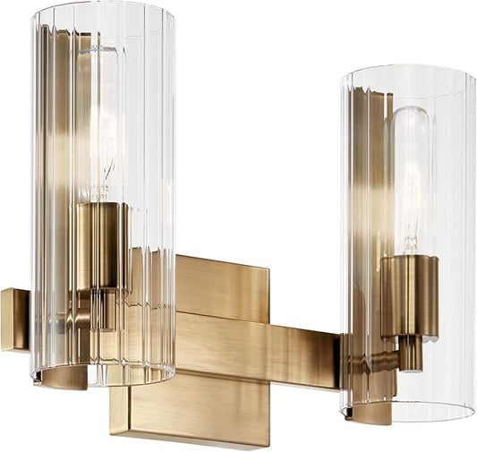 Kichler Jemsa 2-Light Modern Bathroom Vanity Light Fixture with Clear Fluted Glass in Champagne Bronze for Bathroom or Powder Room Wall Mount (9.75 in x 13.75 in), 55167CPZ