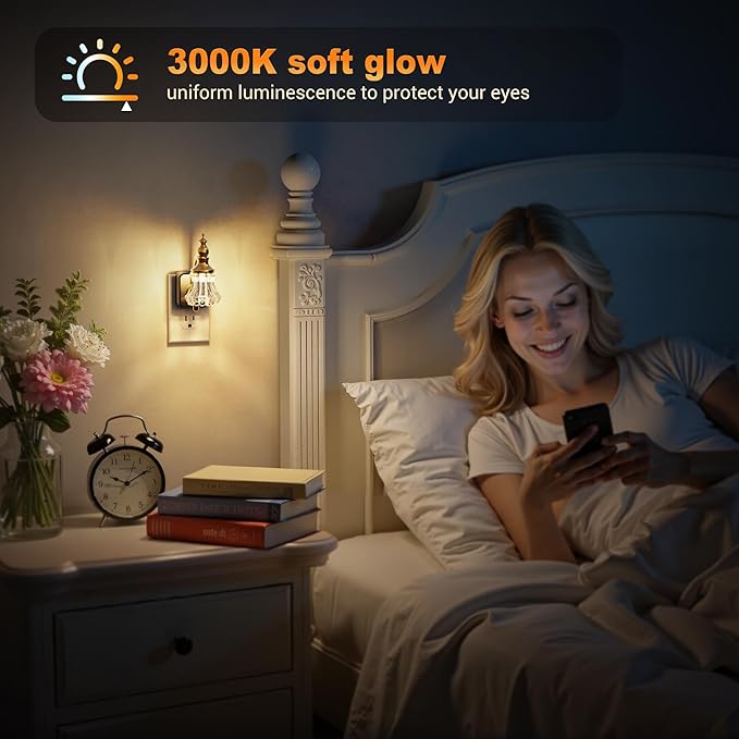 JandCase Night Light, Night Lights Plug into Wall, Glass Flower LED Nightlight, 0-100 LM Dimmable Nightlights, Dusk to Dawn Sensor, 1W Vintage Nite Light for Bathroom Hallway Gift Decor, 1 Pack