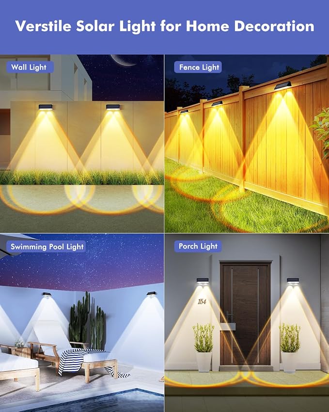 Solar Fence Lights Outdoor 8 Pack, IP65 Waterproof Fence Lights Solar Powered, 3 Modes(Warm/Neutral/Cool White) Solar Deck Light for Decor with Auto ON/OFF, LED Lens for Deck/Wall/Step/Patio/Backyard
