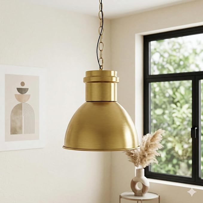 BoostArea Gold Pendant Light for Kitchen Island, 10.6" Large Metal Dome Shade, 70.9" Adjustable Height Hanging Light Fixture, Modern Farmhouse Pendant Lighting, E26 Base, Bulb Not Included