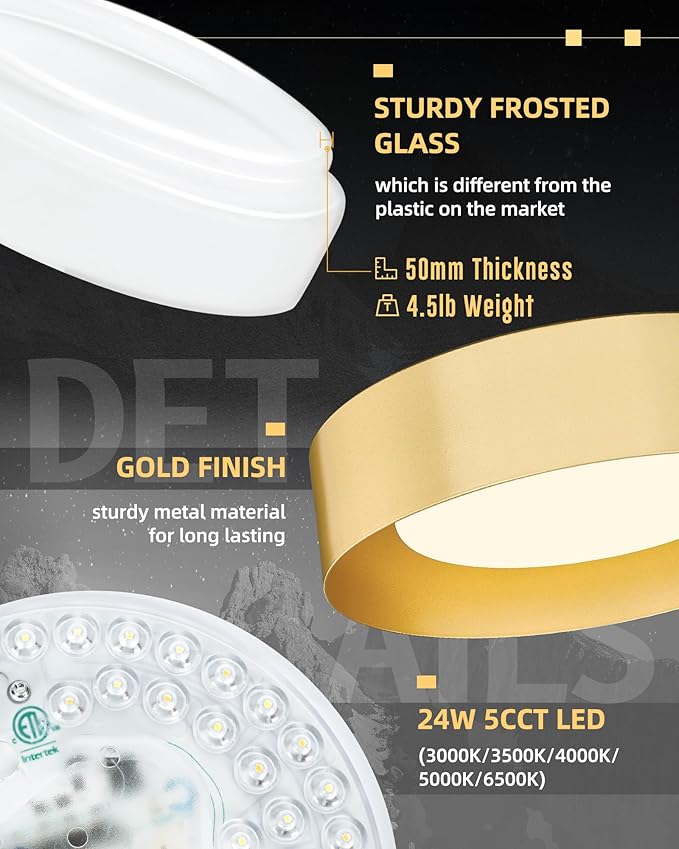 AUTELO Gold Flush Mount Ceiling Light, LED 14" Ceiling Mount Light Fixture with Frosted Glass for Bedroom Foyer Hallway C3336XS BRZ LED
