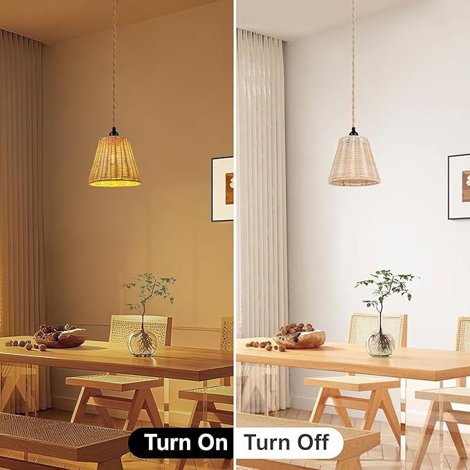 Pendant Light Hanging Lights 15ft Plug in Pendant Light - Hanging Light with On Off Switch Plug in Cord Pendant Light Fixture E26 E27 Light SocketCord for Bedroom Living Room ( 4-Wicker Lampshade)