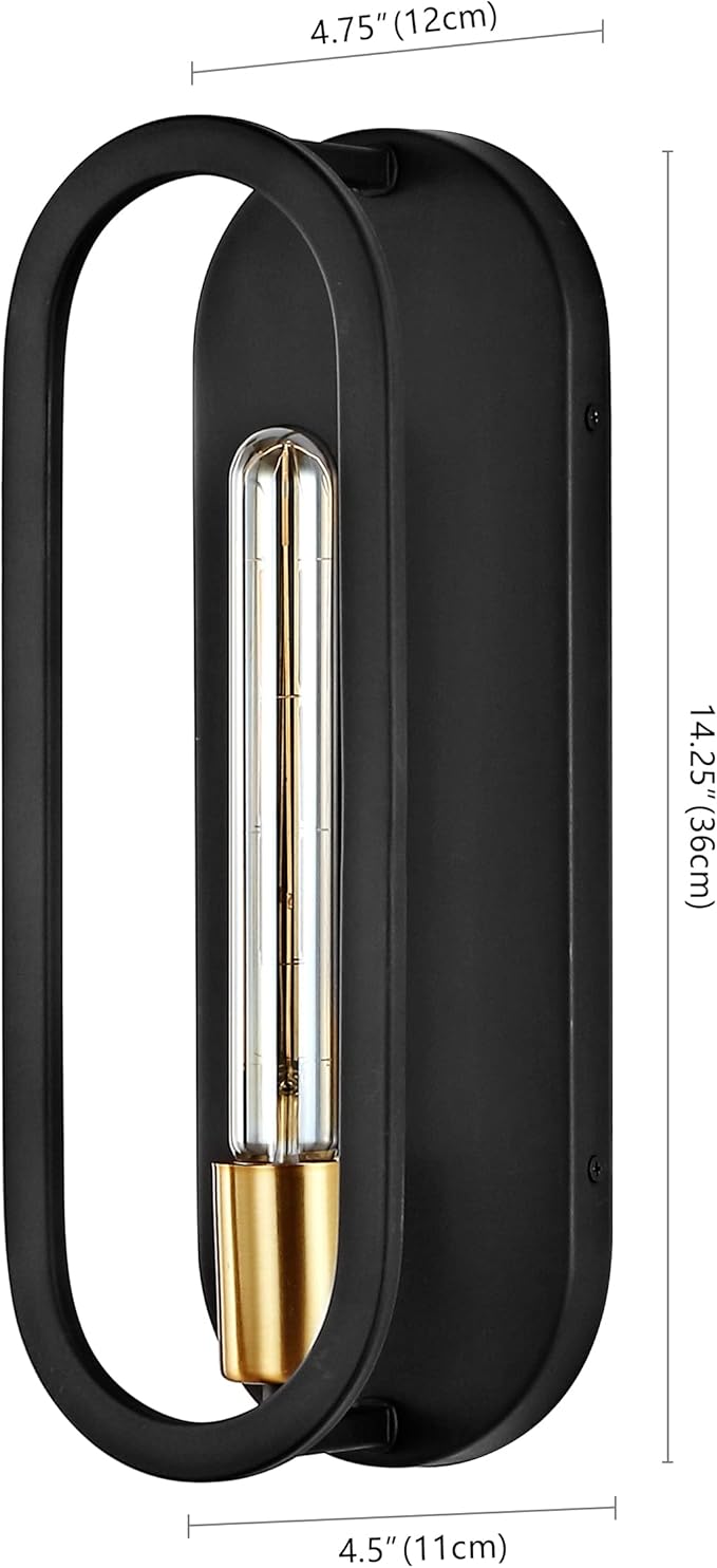 JONATHAN Y 4.75" Black/Brass Gold LED Wall Sconce, 1-Light Mid-Century Lamp for Bathroom Vanity, Bedroom, Hallway, Dimmable Bohemian Metal Fixture, LED Bulb Included (JYL9917B)