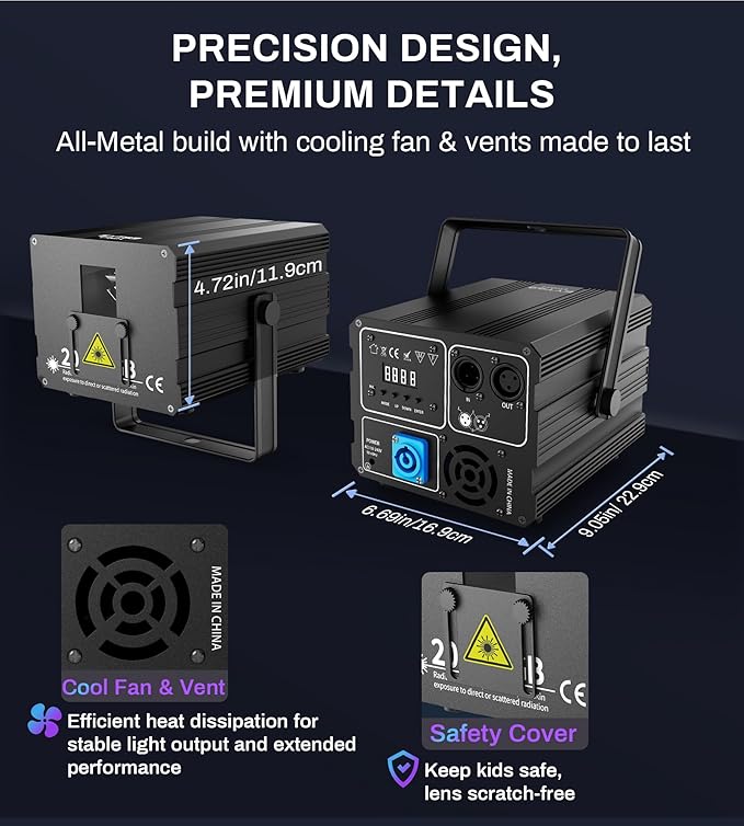DJ Laser Light with App Control, 3D Animation Party Lights, DMX512/Sound Activated/Remote Control, Laser Light Show Projector Ideal for Stage, Clubs, Home Parties, Birthdays